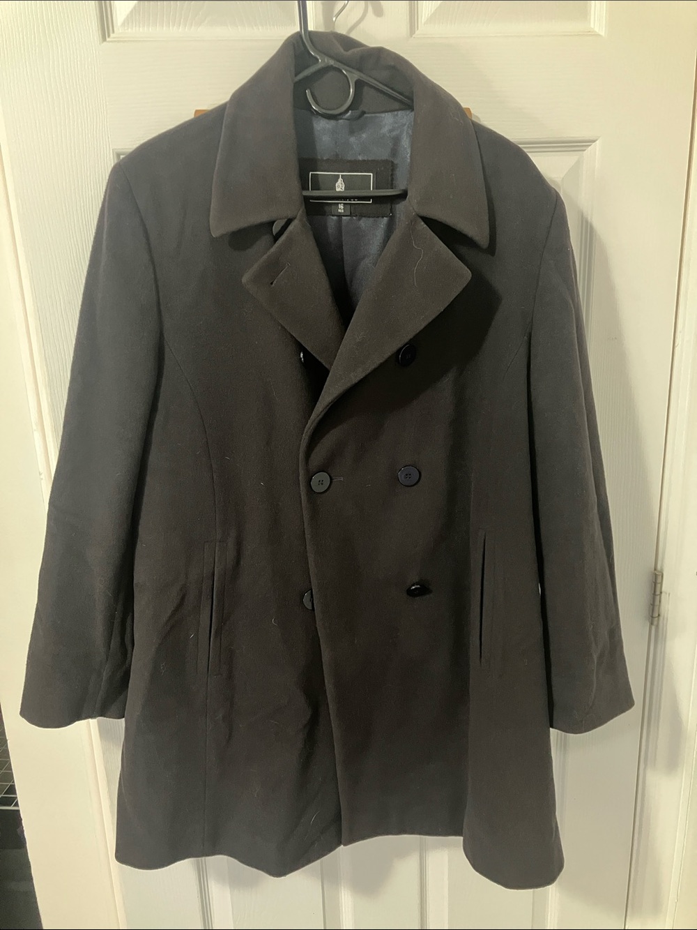 London Fog Men's Double-Breasted Pea Coat in Deep Plum